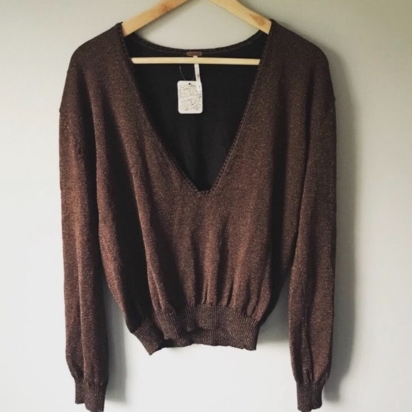 Free People Gold Dust Pullover in Brown NWOT M - Picture 4 of 8